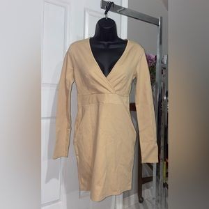 NEW Forever 21 Tan Bodycon Wrap Dress Long Sleeve V-Neck Casual